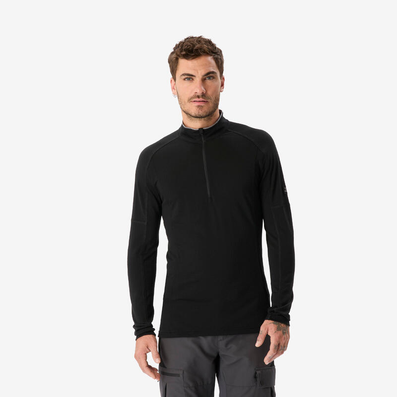 Forclaz Merinoshirt Herren langarm Brustreißverschluss Merino Resist schwarz